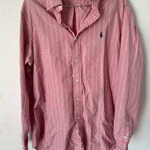 VTG Ralph Lauren Oxford Shirt | Pink & Green Bengal Stripe | Size Large Button